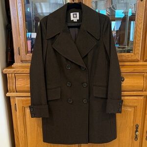 Anne Klein Double-Breasted Dark Brown Pea Coat